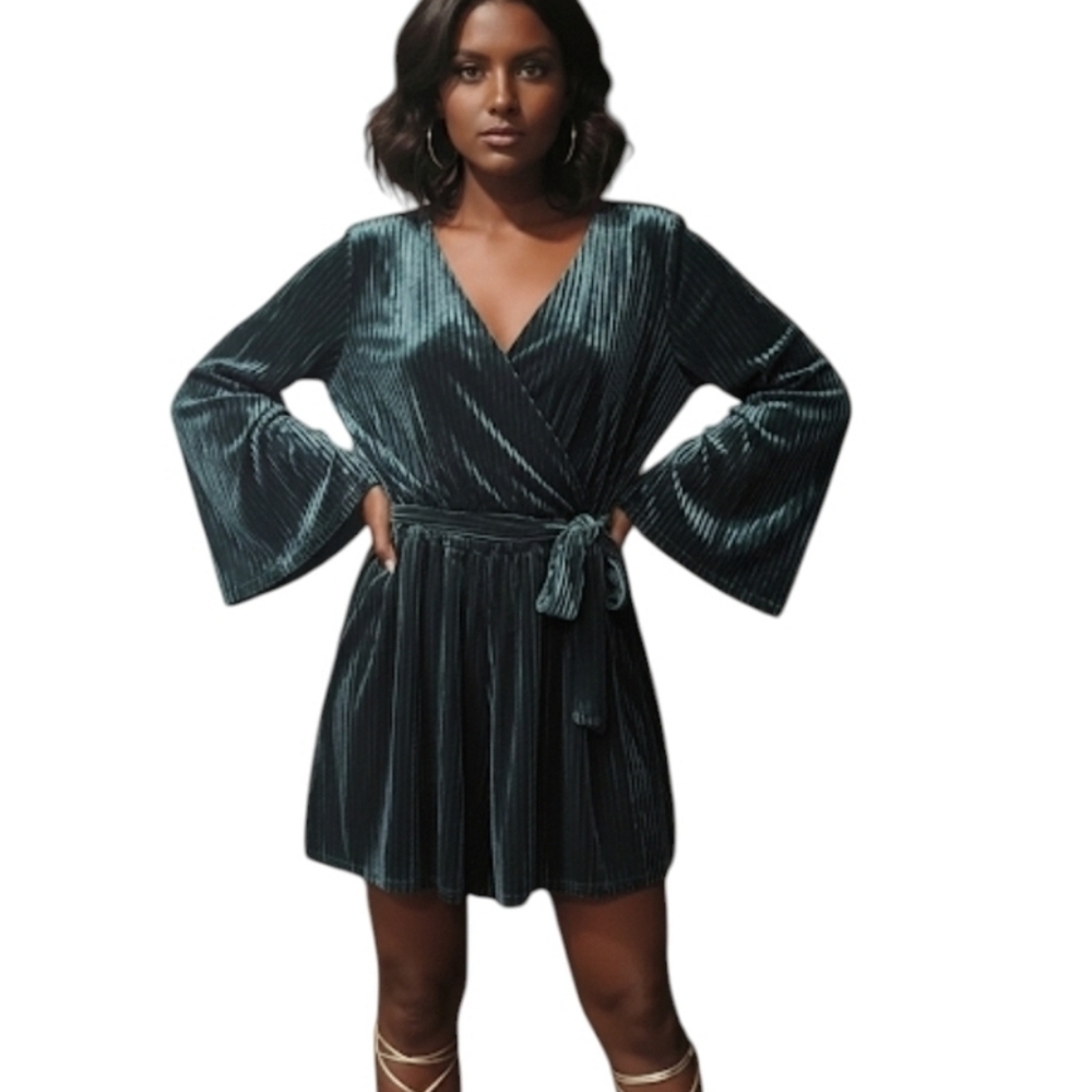 Fantastic Fawn Emerald Green Velvet Romper
